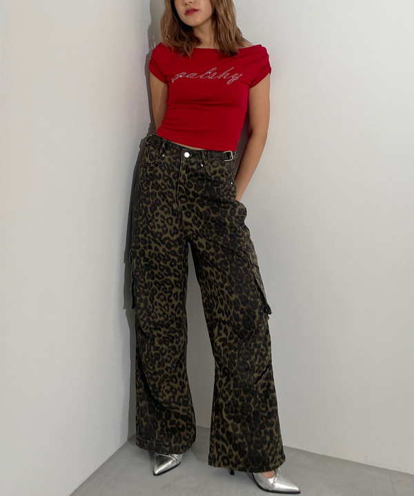 BEEDEN LEOPARD PRINT WIDE STRAIGHT PANTS
