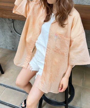STRIPE OPEN COLLAR SHEAR SHIRT