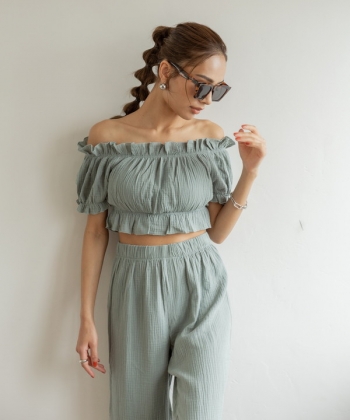 OFF‐SHOULDER TOPS＆PANTS SET UP