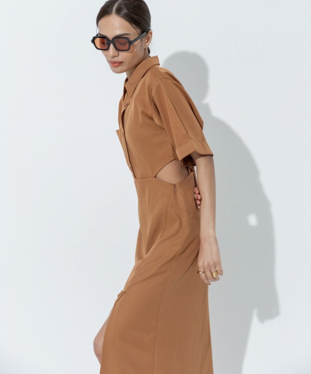 Side Slit Shirt One-piece