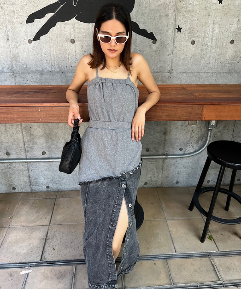 Denim switching camisole onepiece