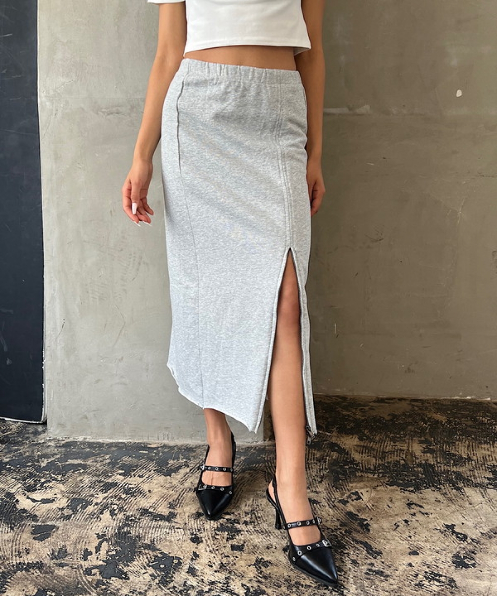 Zip up slit  sweat skirt