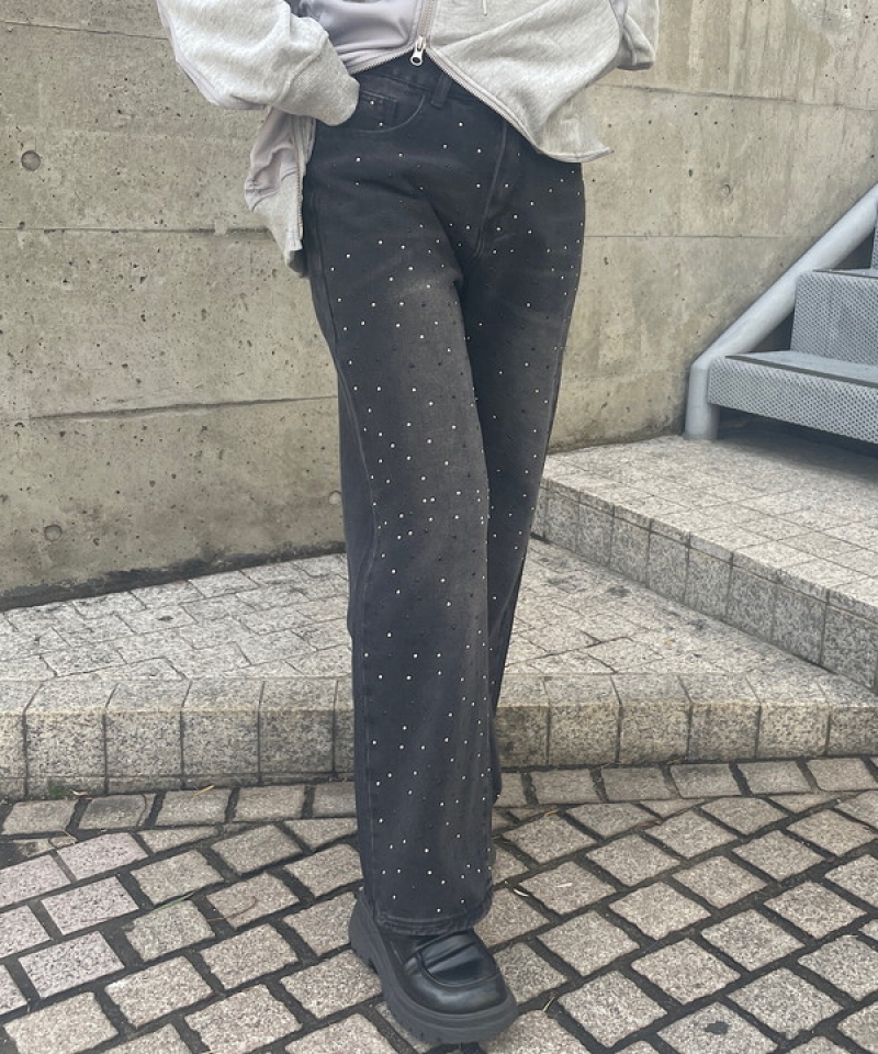 Stone black straight　pants