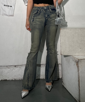 Fringe flare denim pants