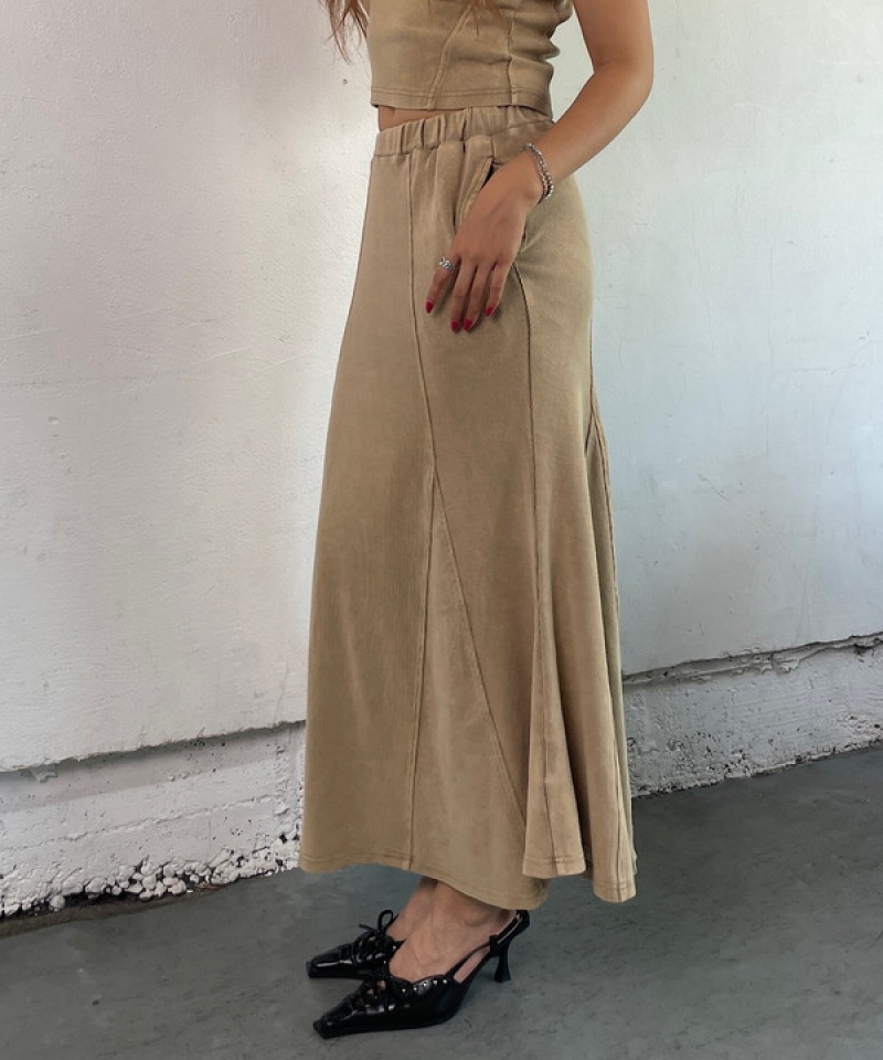 Rib flare long skirt