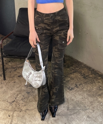 camouflage flare pants