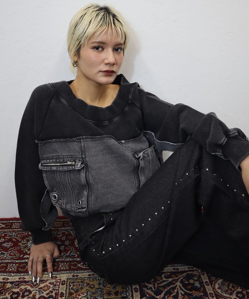 Denim pocket oneshoulder tops