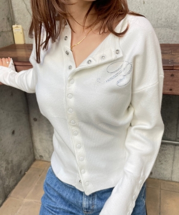 Rhinestone　no collar cardigan
