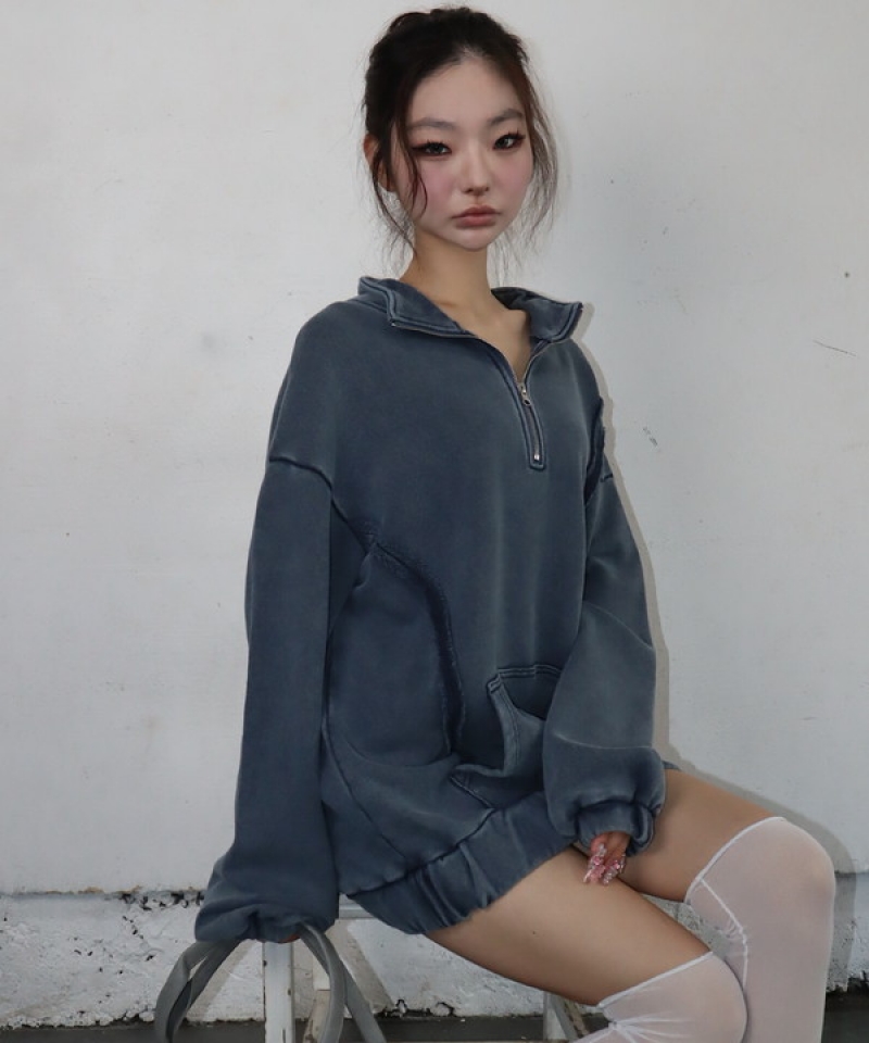 Back stitch halfzip pullover