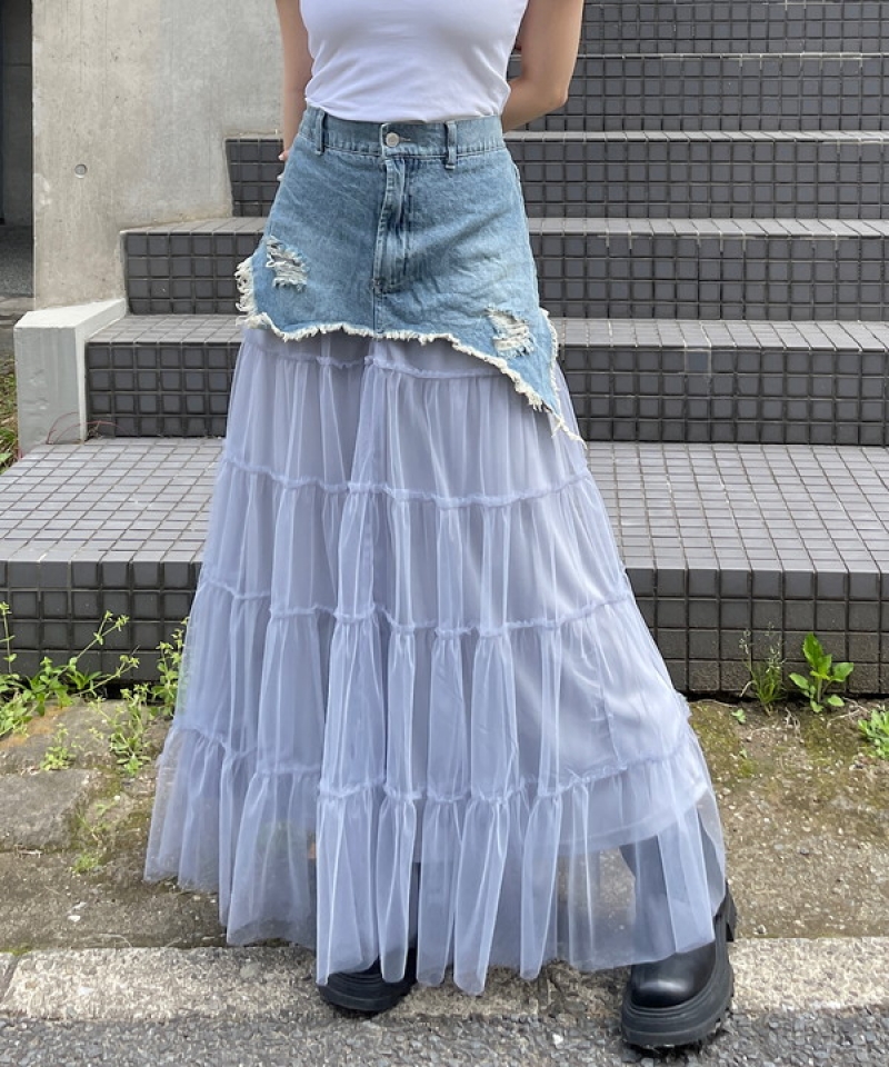 Denim docking tulle skirt