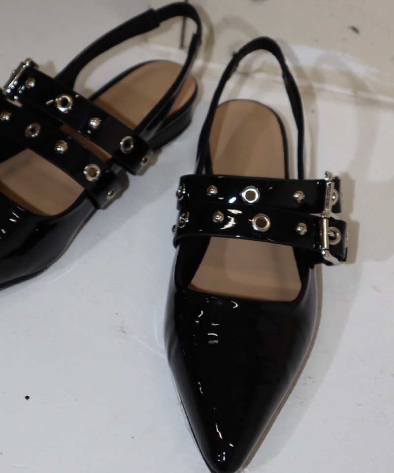 Glossy belt flat sandals