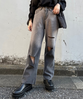 Gradation broken denim pants