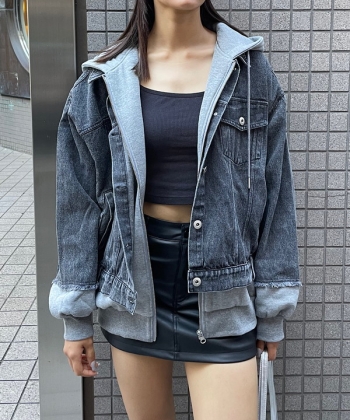 Denim remake zip hoodie