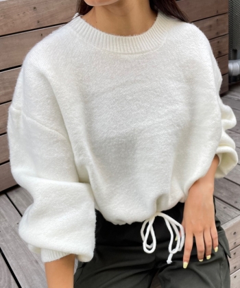 Shirring knit crew pullover