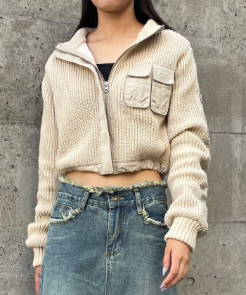 Cropped knit blouson