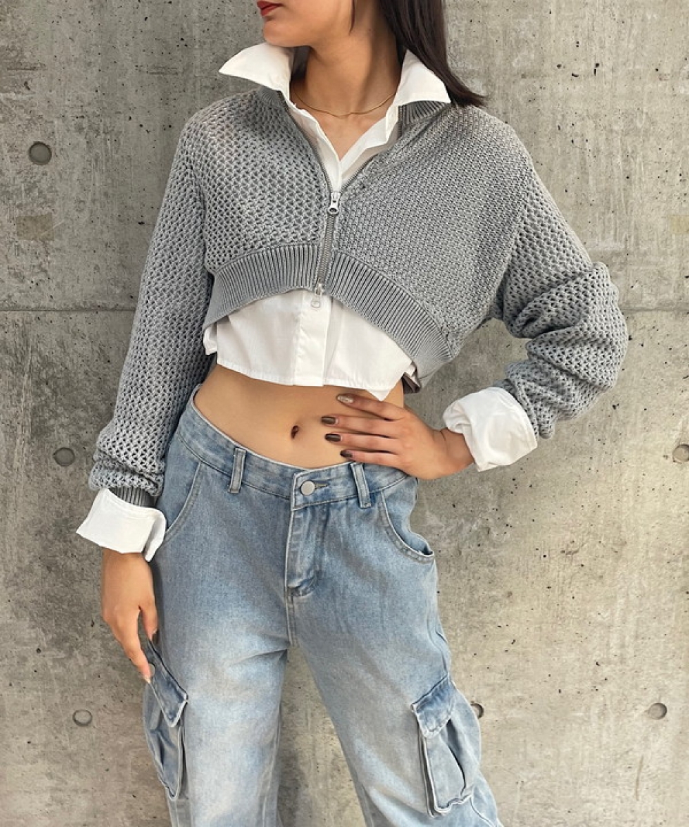 HNknit cardigan shirt set