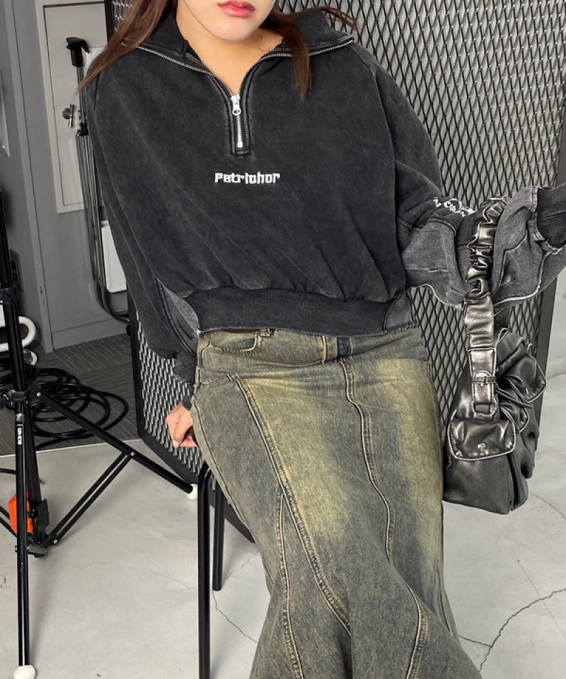 Short denim docking half zip pullover