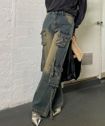Denim cargo wide pants