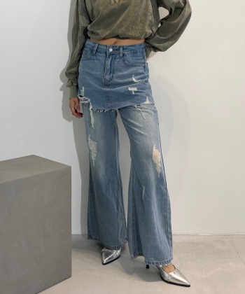 Denim broken remake pants