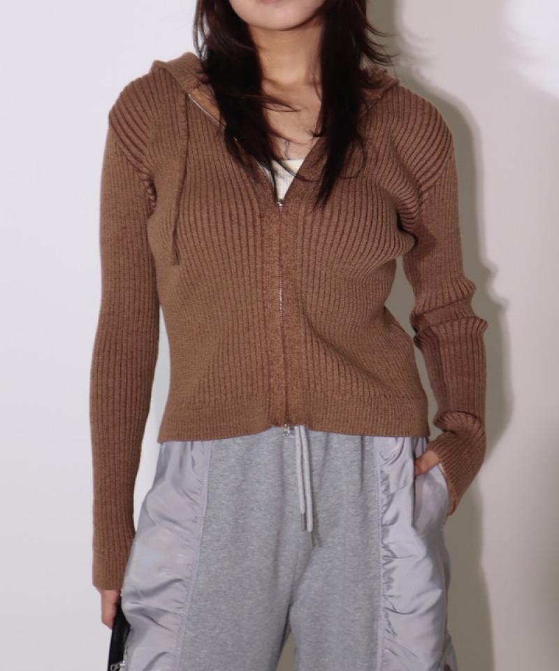 Knit rib zip tops