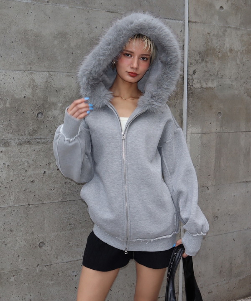 Back logo fur zipup hoodie