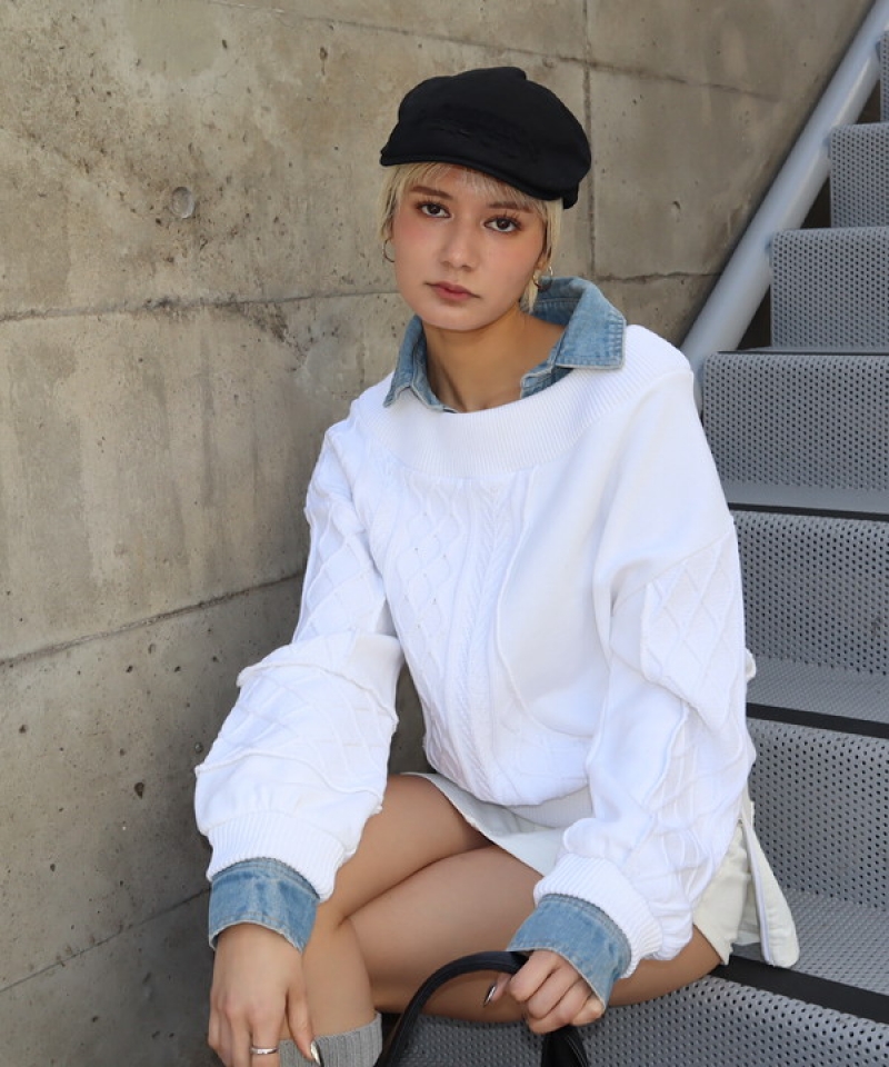 Short denim collar knit tops