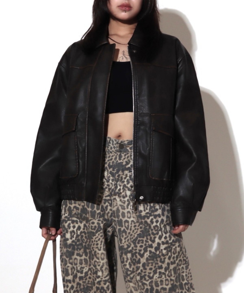 Fake leather big jacket