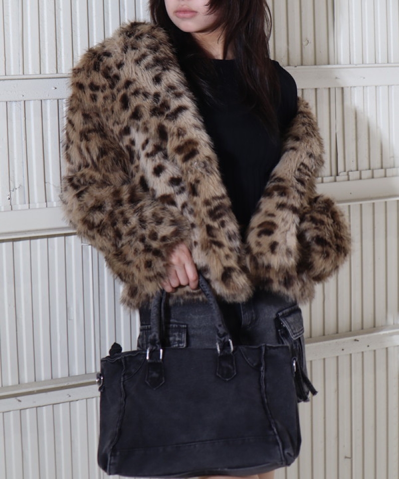 Fake fur stand collar jacket