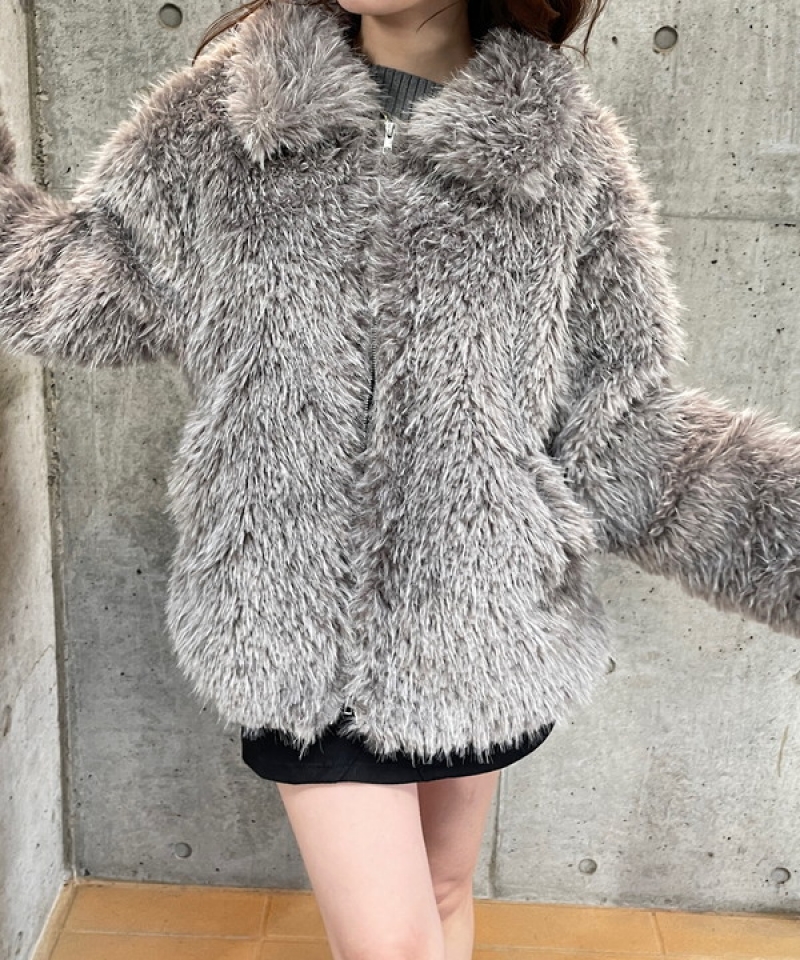 Stand collar shaggy jaket