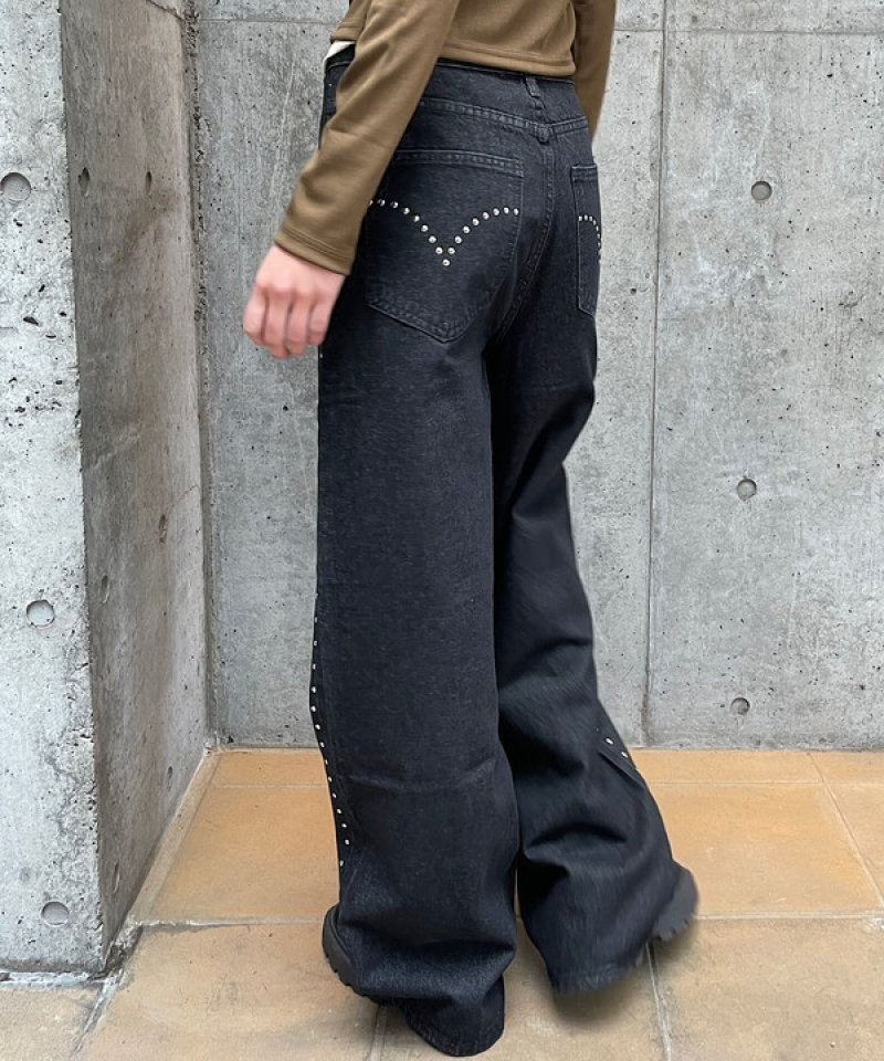 Studs denim straight pants