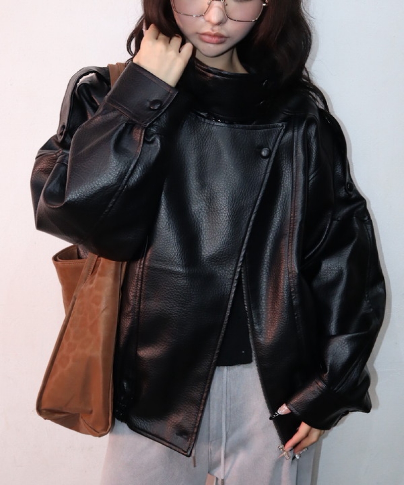 Highneck fake leather jacket