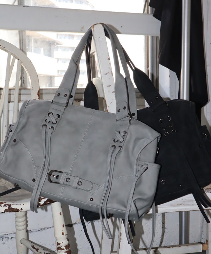 2way fake leather belt boston bag